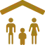 Family icon with mother, father, and child silhouettes